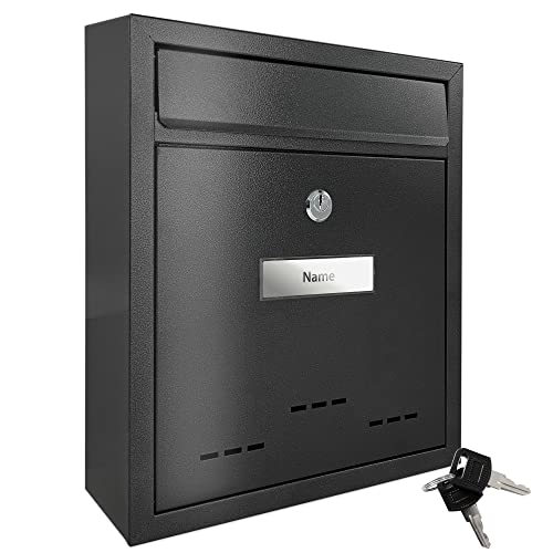 TÄGA 2218 Design Metall Briefkasten schwarz I DIN A4 Einwurfformat I mit Namensschild, Sichtfenster I abschließbar, inkl. 2 Schlüssel