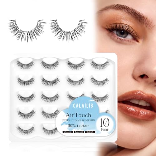 CALAILIS Künstliche Wimpern Natürlicher Look Ultraleichte und Weiche Falsche Wimpern Klare Band 10 Paar Lashes Cat Eye Fake Wimpern Komfortabel und Lastenfrei den Ganzen Tag zu Tragen (C01)