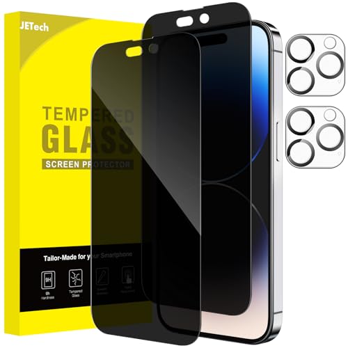 JETech Sichtschutz Full Screen für iPhone 14 Pro Max 6,7 Zoll mit Kameraschutz, Anti-Spy Panzer Schutz Glas Folie Schutzfolie Folie Kamera Displayschutz, 2 Stück Jeweils