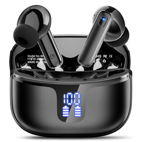 Bluetooth Kopfhörer, Kopfhörer Kabellos Bluetooth 5.3 mit HD Mic Stereo HiFi, In Ear Kopfhörer 40H Sport Kopfhörer LED Display, Kabellose Kopfhörer USB-C IP7 Wasserdicht USB-C für Android/iOS, Schwarz