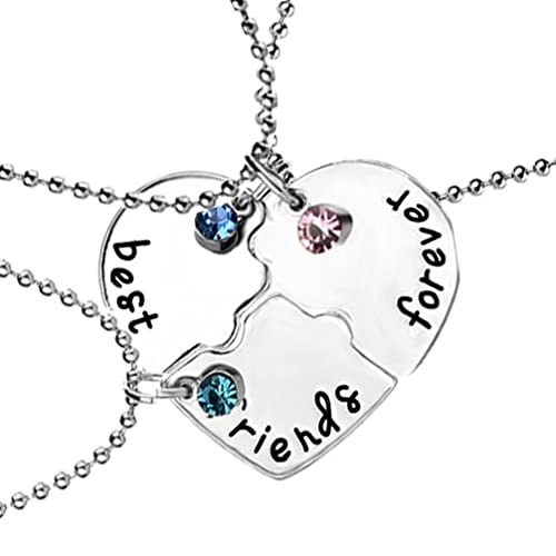 Houhounb Legierung Freundschafts Halskette BFF Kette mit Diamant best friends forever Halskette Beschriftung Partner Schmuck für Besten Freunde Schwestern Geschenke, 3 Stück, Silber