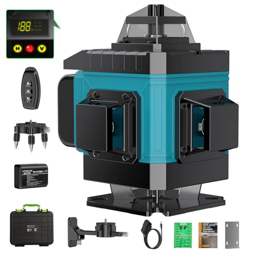 Kreuzlinienlaser Blau 16 Linien Nivellierlaser, 4 x 360 ° Laser wasserwaage, linienlaser kreuzlaser selbstnivellierend für Innenbereich Baustelle, 2 x Batterie Vermessungskabine