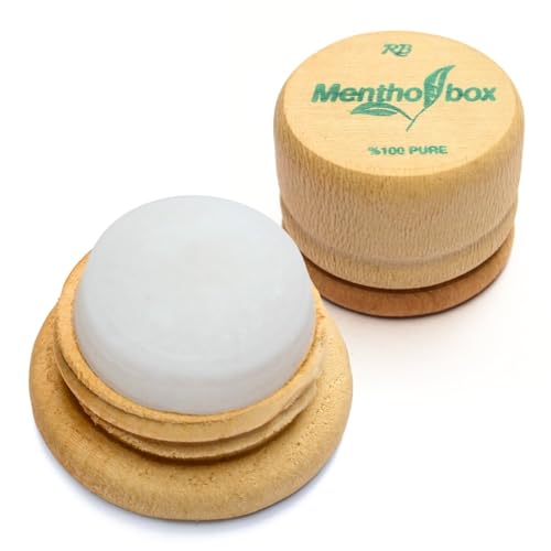 Mentholbox Mentholstein, Menthol Box, hilft Migräne zu lindern, erfrischende & kühlende Menthol-Macaron, zum Bestreichen von Stirn und Nacken, Menthol Spa Massage, reines Kristall-Menthol 1x6g