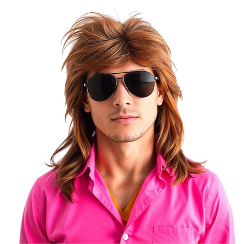 TK Gruppe Timo Klingler Vokuhila Assi Perücke Herren als Accessoire Vokuhila Kostüm zu Retro neon 80er 90er Outfit Fasching & Karneval