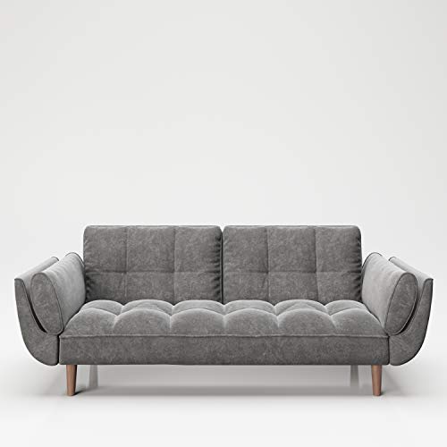PLAYBOY Sofa mit Bettfunktion, Samtstoff in Grau, Anthrazit, stabile Massivholzfüsse, Bettsofa mit verstellbarer Rückenlehne, 2er Sofa, 3er Sofa, Sofabett, 2-Sitzer, 3-Sitzer, Retro-Design, Club-Stil