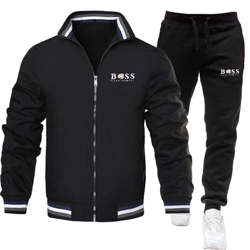 YOSUWOAI Trainingsanzug Herren 2 Teilig Stehkragen Bomberjacke und Baggy Jogginghose Winter Winddichte Warm Sportanzug Zweiteiler Reißverschluss Wanderjacke und Lang Sporthose Set