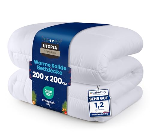 Utopia Bedding Bettdecke 200 x 200 cm, Ganzjahresdecke 370 GSM Füllung, atmungsaktive Schlafdecke, Steppdecke, Super Weiche Kuschelige (Weiß)