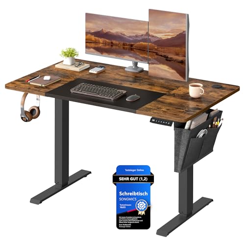 SONGMICS Höhenverstellbarer Schreibtisch elektrisch, 120 x 60 cm, stufenlos verstellbar, Memory-Funktion mit 4 Höhen, vintagebraun-tintenschwarz LSD015X01