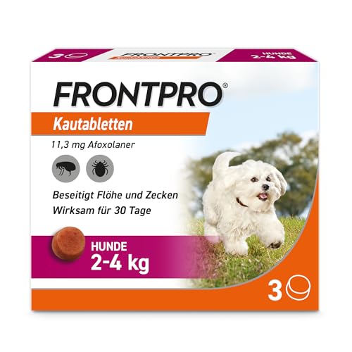 FRONTPRO Hund S - Kautablette gegen Zecken & Flöhe (kleine Hunde 2 bis 4 kg) - 3X Kautabletten für 3 Monate Schutz