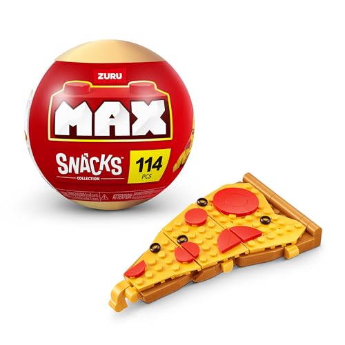 MAX Premium Snacks Bausteine,Pizza (bis zu 200 Teile, 6 zum Sammeln). Bausteine für Teenager, Erwachsene und Sammler. Baue, sammle und präsentiere deine Sammlung an leckeren Snacks!