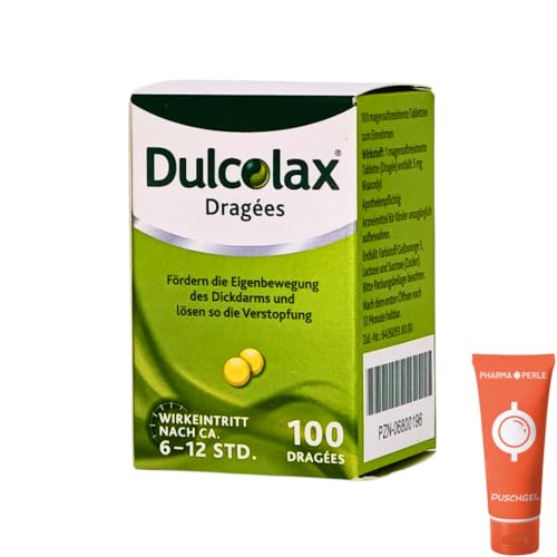 DulcoLax 100 Dragees Abführmittel Abführtabletten bei Verstopfung mit Bisacodyl I zur erleichterten Darmentleerung I bei Obstipation I im Sparset mit Pharma Perle give-away