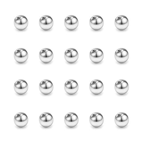 FECTAS 20er Piercing Kugeln Chirurgenstahl Silber Ersatzkugel Schraubkugel(2.5/3/4/5/6/8mm) für Gewinde 1,2mm 1mm