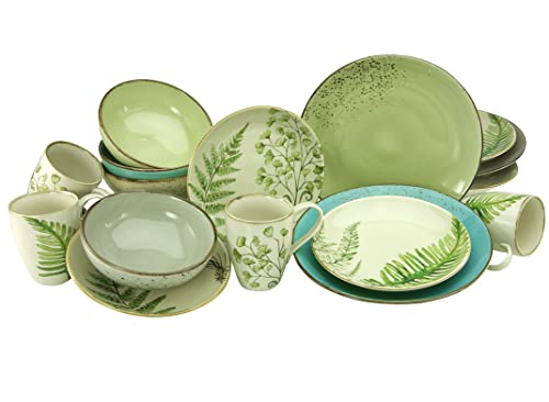 CreaTable, 22710, Serie Nature Collection BOTANICA, 16-teiliges Geschirrset für 4 Personen, Kombiservice aus Steinzeug, spülmaschinen- und mikrowellengeeignet, Qualitätsproduktion