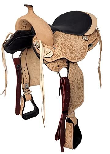 A&M Reitsport Baumloser Westernsattel Oregon aus Büffelleder NEU, wechselbares Kopfeisen, Größe:17 Zoll
