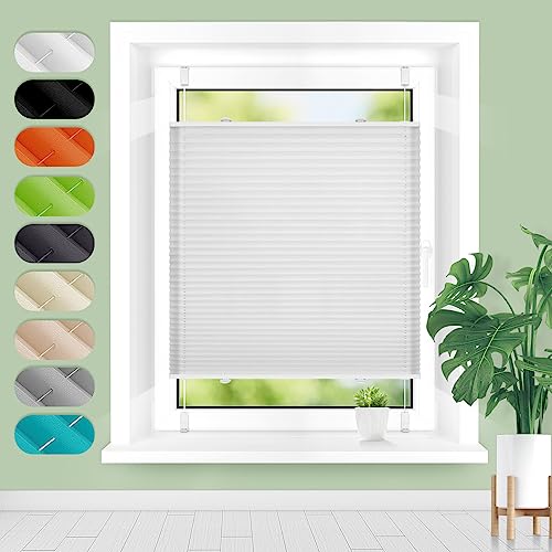 Homland Plissee ohne Bohren Klemmfix B80 x H120 cm Weiß, Plissees für Fenster und Tür, Jalousie Easyfix Plisseerollo mit Klemmträger Sonnenschutz und Sichtschutz lichtdurchlässig Rollo