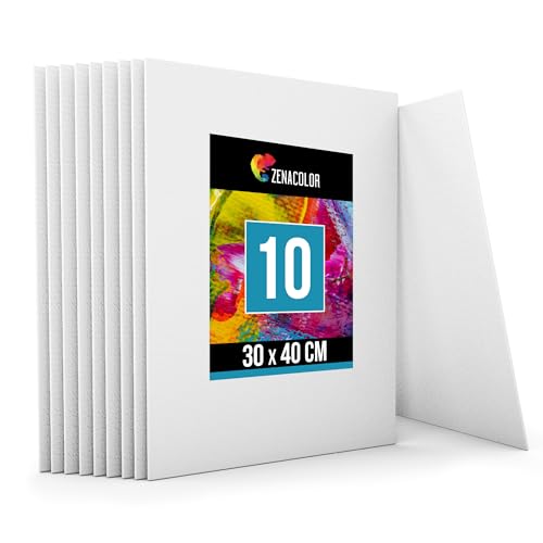 Zenacolor - Canvas Set 10 teilig - Leinwand zum Bemalen 30x40cm - Gemälde auf Leinwand, Acrylmalerei, Ölgemälde, Gouache, Aquarell - 100% Säurefreie Baumwolle.