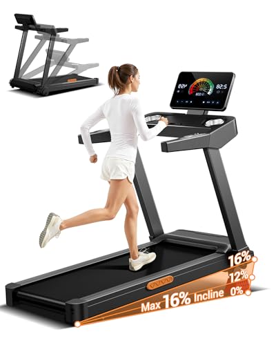 UMAY Laufband für Zuhause mit Steigung 16%, 14KM/H Laufband Klappbar mit Pulsmessung, Treadmill for Home mit leisem 3,5-PS-Motor, LED-Anzeige, Max Belastung 180KG