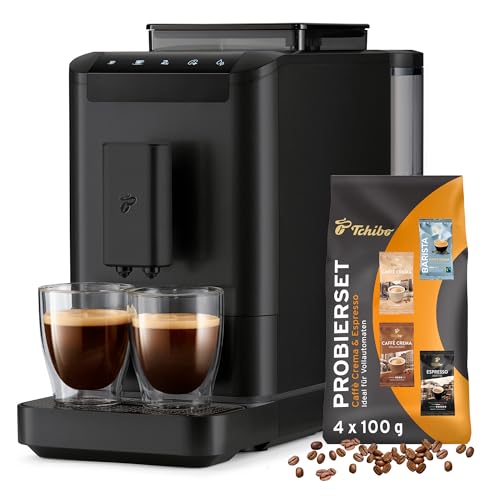 Tchibo Kaffeevollautomat Esperto2 Caffè mit 2-Tassen-Funktion für Caffè Crema und Espresso, All Black - INKLUSIVE Kaffeeprobierset GRATIS