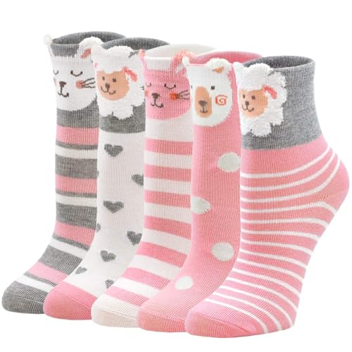 PUTUO Kinder Mädchen Socken Kindersocken: Kinder Bunte Witzige Socken Mädchen Lustige Tier Strümpfe aus Baumwolle 8-11 Jahre 5 Paare
