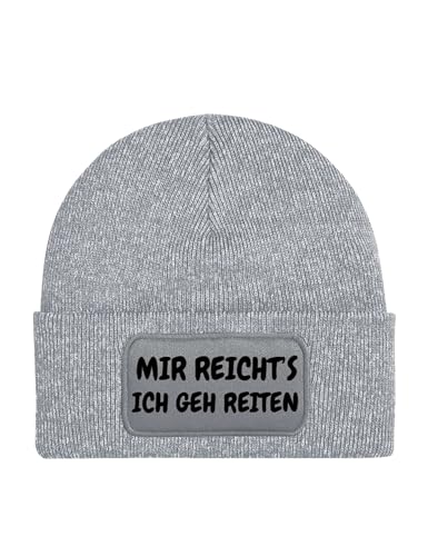 NIMAMA Mütze Beanie Mir REICHTS Ich GEH Reiten Wintermütze Statement Spruch Print Geschenk Unisex Strickmütze für Herren und Damen - Graumeliert