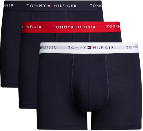 Tommy Hilfiger Herren 3er Pack Boxershorts Trunks mit Logobund, Mehrfarbig (Primary Red/White/Desert Sky), XL