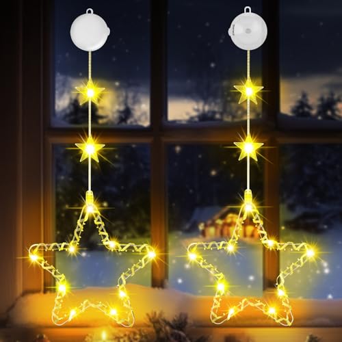 OUILA LED Sterne Weihnachtsbeleuchtung Innen, Fensterbeleuchtung Weihnachten Weihnachtsdeko Fenster mit Saugnäpfe & Timer Lichterkette Weihnachten Leuchtstern Fenster(Warmweiß)