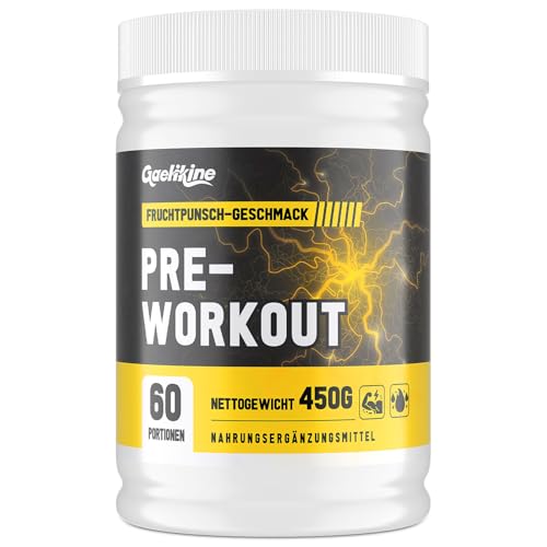 Pre Workout Pulver – Maximale Energie, Pump & Fokus – Mit Koffein, BCAAs, Citrullin & Ashwagandha – Fruchtpunsch Geschmack (450g, Pack of 1)