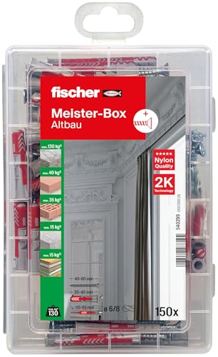 fischer Meister-Box Altbau, 150-teiliges Dübel- und Schraubenset, 6-8 mm Durchmesser, 30-65 mm Länge, für Heimwerker und Profis, Universaldübel DuoPower, optimal für Wände und Untergründe im Altbau