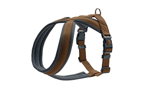 HUNTER Hundegeschirr LONDON COMFORT, atmungsaktives 3D-Mesh, 2-fach verstellbar, Sicherheitsverschluss, reißfest, leicht & pflegeleicht, Farbe: Braun, Größe: M-L