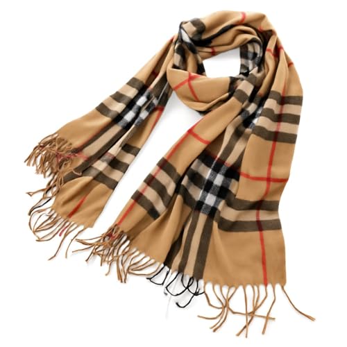 Generisch XXL Halstuch Damen & Herren – Weicher Winter Schal 200x70 cm – Kariert, warm & kuschelig – Unisex mit Fransen – 4 Farben (braun)