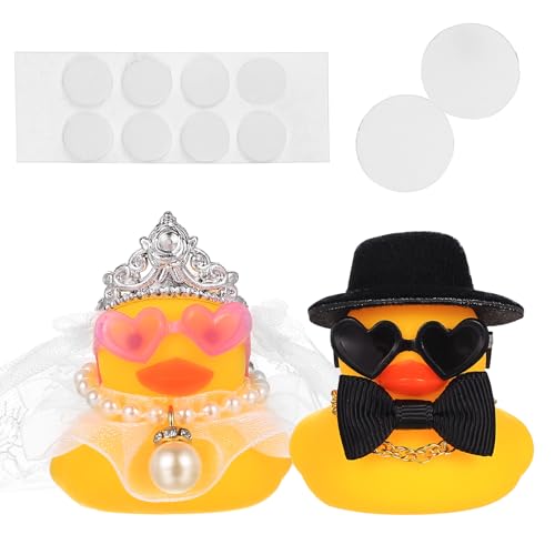 2er Set Quietscheente Hochzeitspaar, Lustiges Hochzeitsgeschenk für Brautpaar, Gummiente Braut und Bräutigam mit Herzbrille,Schleier & Zylinder, Badeente Hochzeit,Wedding Gift & Deko,geschenk hochzeit