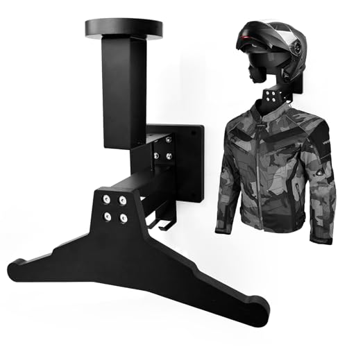 Helmhalterung Wand - Motorrad Garderobe mit Hacken für Handschuhe und Jacke - Stabile Motorradbekleidung Ständer für Taktische Weste Platte Träger - Platzsparend Fahrradhelm Halter