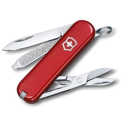 Victorinox Schweizer Taschenmesser, Klein, Classic SD, Multitool, Swiss Army Knife, Geschenk, 7 Funktionen, Klinge, Nagelfeile, Rot