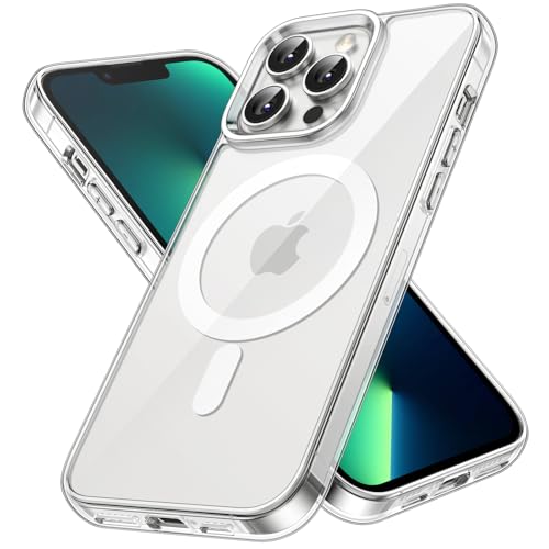 JETech Magnetisch Hülle für iPhone 13 Pro Max 6,7 Zoll Kompatibel mit MagSafe Kabellosem Laden, Stoßfest Handyhülle, Schutzhülle Kratzfeste Transparent Rückseite (Durchsichtig)