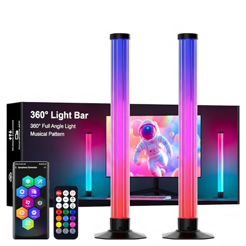 43CM Light Bars, 360° RGBIC Ambiente-Beleuchtung mit Musik-Synchronisation, Immersive Gaming-Beleuchtung für PC, TV, Raumdekoration, Soundreaktive LED-Stimmungsbeleuchtung, 2er-Pack