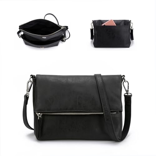 Gladdon Umhängetasche damen,Schultertasche mit Reißverschluss, Crossbody Tasche, Leder Handtasche Klein, Daypack…