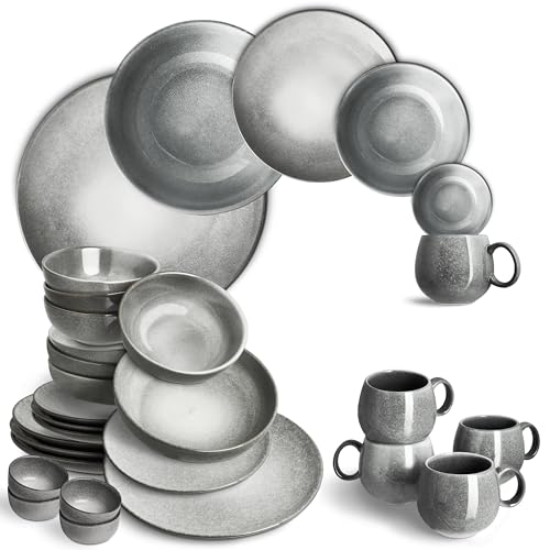 SPRINGLANE Geschirrset Misty Cliff 24-tlg., Steingut Tafelservice für 4 Personen