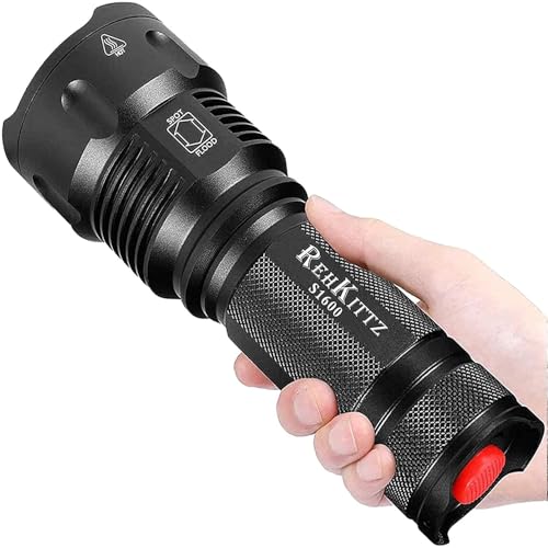 REHKITTZ LED Taschenlampe Extrem Hell,3300 Lumen,Handlampe Zoombare Taschenlampen für Camping,Ausrüstung,Outdoor,Zoombarer Einstellbarer Fokus