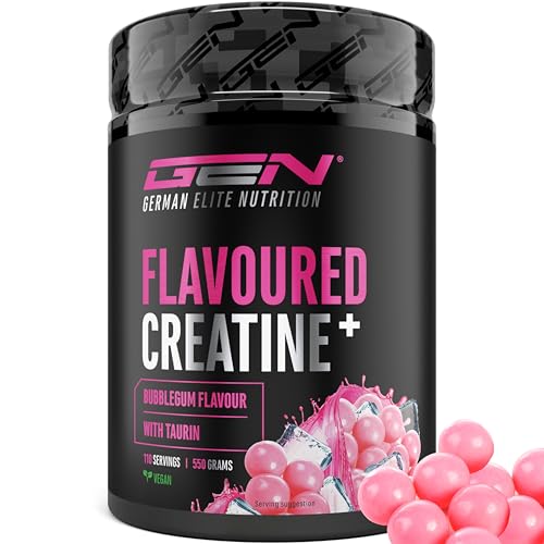 Flavoured Creatine Pulver - 550g - Creatin Monohydrat + L-Taurin - Mikronisiertes Kreatin mit Geschmack - Ohne Zucker & Top Löslichkeit - Vegan (Bubblegum)