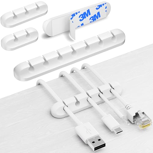 Filzada® 4x Kabelmanagement Set Weiß - Kabel Organizer - Kabelorganizer - Kabelhalter Selbstklebend - Kabelhalter Schreibtisch für mehr Ordnung - Cable Organizer für Schreibtisch, Büro uvm