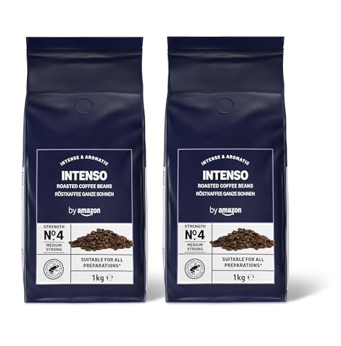 by Amazon Intenso Kaffeebohnen, dunkel geröstet, 2 kg (2 Packungen à 1kg) – Rainforest Alliance Certified