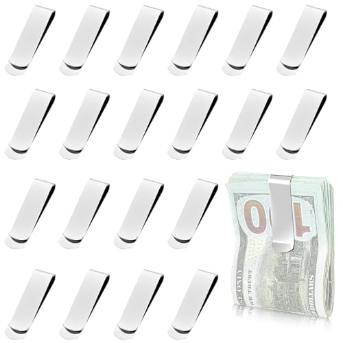 Andibro 20er-Pack Geldklammern aus Edelstahl, schmale Bargeldklammer aus Metall, Kreditkartenhalter, minimalistische Geldbörse für die Vordertasche für Herren
