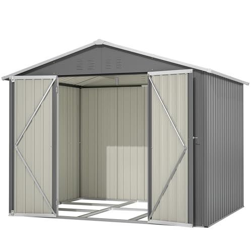 Jaxilyn Metall Gerätehaus Gerätehaus mit Pultdach,Gartenhaus Geräteschuppen Garten Schuppen Inkl. Metallfundament (ohne Boden), Geräteschrank für Garten (Grau, L)