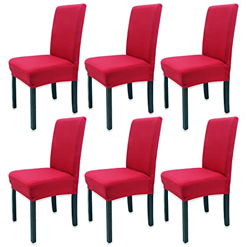 Leeyunbee 6 Stück Esszimmer Stuhlhussen, Abnehmbare Waschbar Elastische Moderne Beschützer Stuhlbezug, Dehnbare Stuhlhussen Für Hochzeit Partys Bankett Haus Esszimmer, Hotel, Restaurant Dekor (Rot)