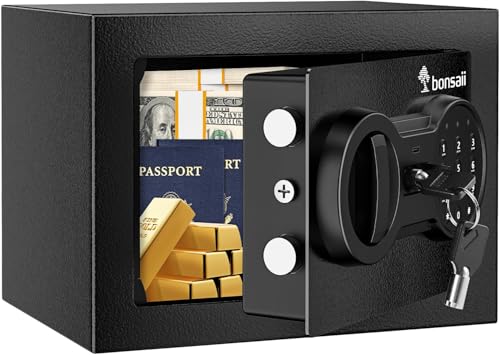 Geldtresor, Bonsaii Tresor, 6.6L Kleiner Safe für Zuhause mit Elektronischem Tastenfeld, Versteckter Sicherheitssafe mit Schlüssel aus Stahlkonstruktion, Mini Tresor für Zuhause, Büro, Hotel