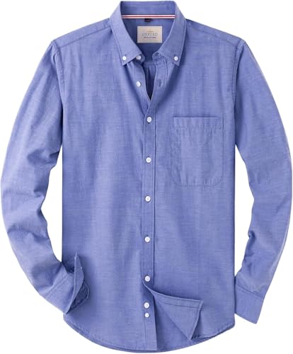 J.VER Oxford Herren Hemd Bügelfrei Regular Fit HerrenHemden Langarm Casual Oberhemd aus Baumwolle Button Down Hemden Faltenfrei Freizeithemd mit Tasche,Blau,XXL