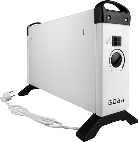 Güde Konvektionsheizgerät GKH 2000 (2 kW Heizleistung, 3 Heizstufen (0,75/1,25/2 kW), stufenloser Thermostat, 45 m³ max. Raumheizvermögen, lautlose Konvektionswärme, Überhitzungsschutz, Tragegriffe)