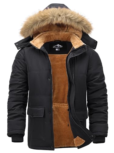 Peakwell Herren Warme Winterjacke Outdoor Winterparka Wasserdichte Daunenjacke Verdickte Arbeitsjacke Winddichte Wanderjacke für Männer, Schwarz, M