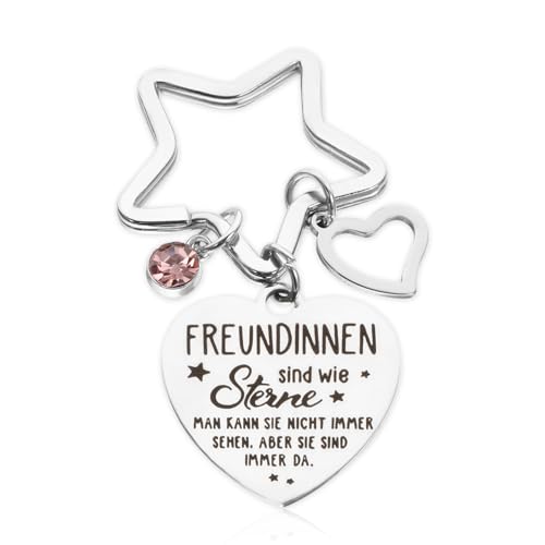 JJUNW Schlüsselanhänger mit Gravur, Beste Freundin Geschenk Stern Schlüsselring Freundschaft Geschenke Herzfömiger Schlüsselanhänger mit Anhängern