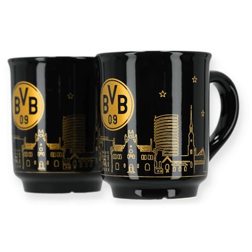 BVB Tassen-Set mit Skyline-Design, 2 Stück, Schwarz-Gold, 9,5 x 8 cm, Keramik